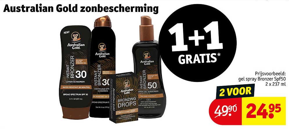 Australian Gold zonbescherming 1+1 GRATIS*