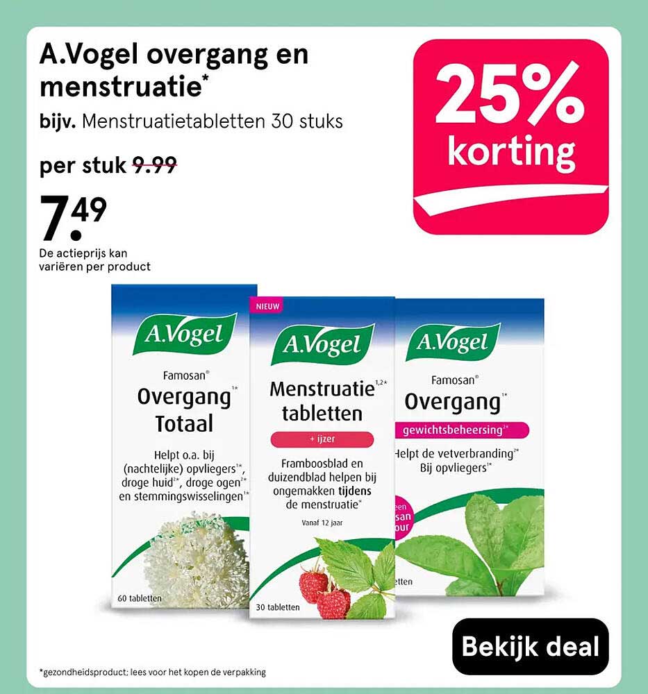 A.Vogel overgang en menstruatie* 25% korting