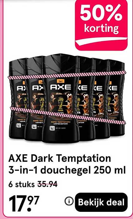 AXE Dark Temptation 3-in-1 douchegel 250 ml 50% korting
