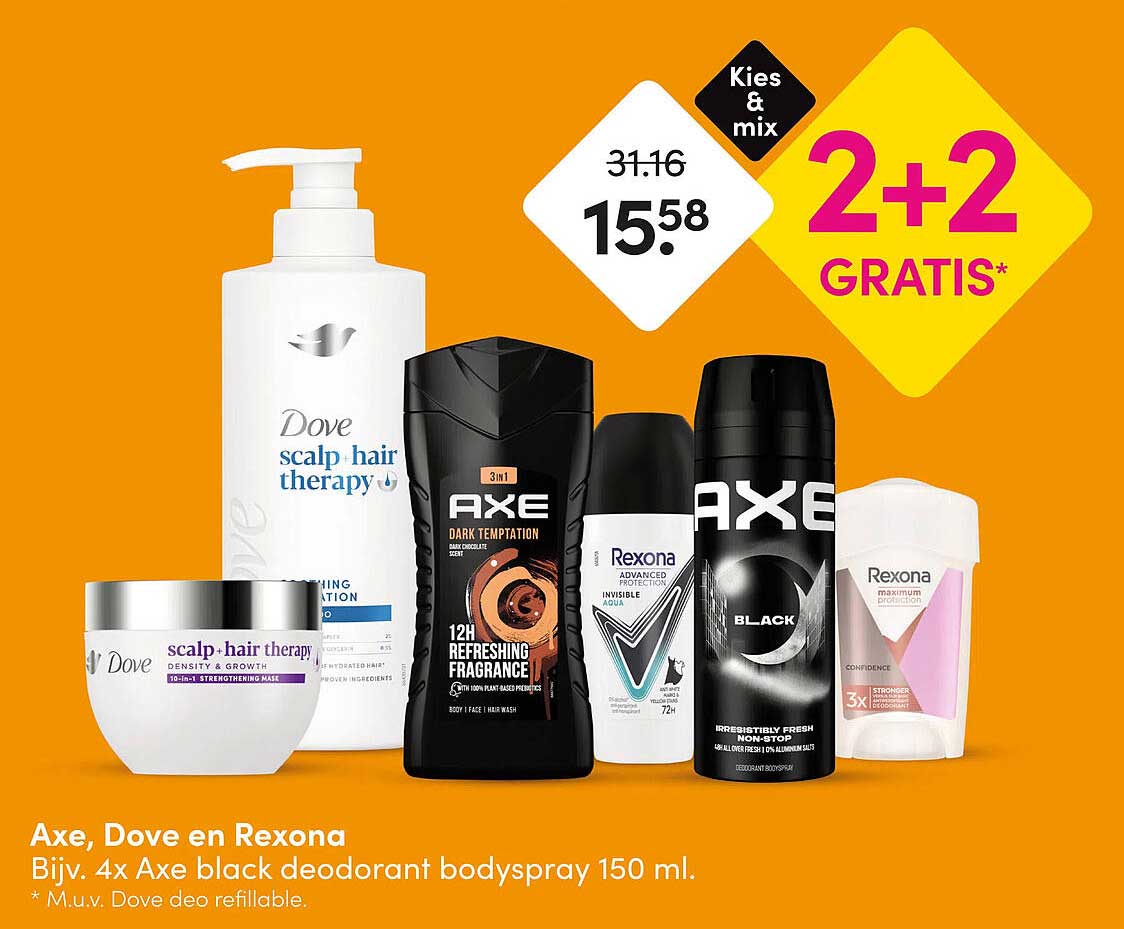 Axe, Dove en Rexona 2+2 gratis*