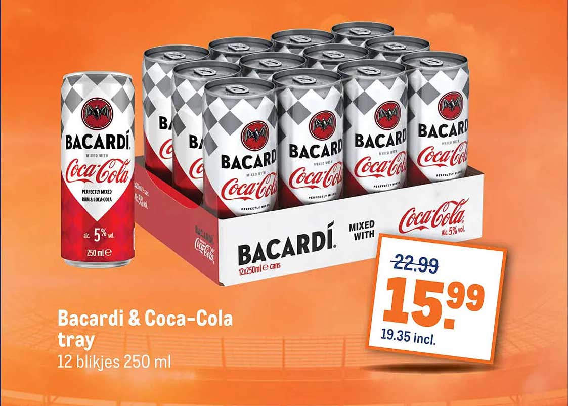 Bacardi & Coca-Cola tray 12 blikjes 250 ml