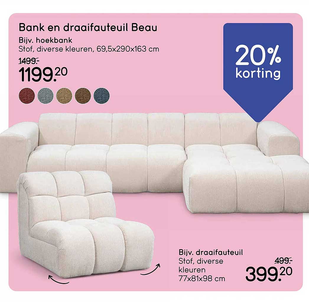 Bank en draaifauteuil Beau 20% korting