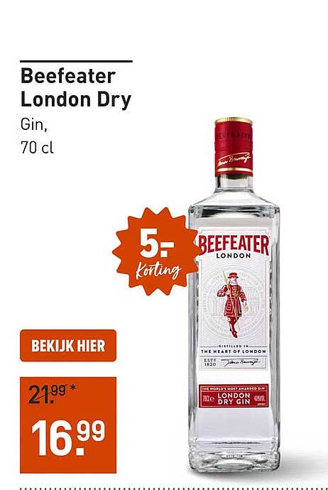 Beefeater London Dry Gin, 70 cl 5,- korting