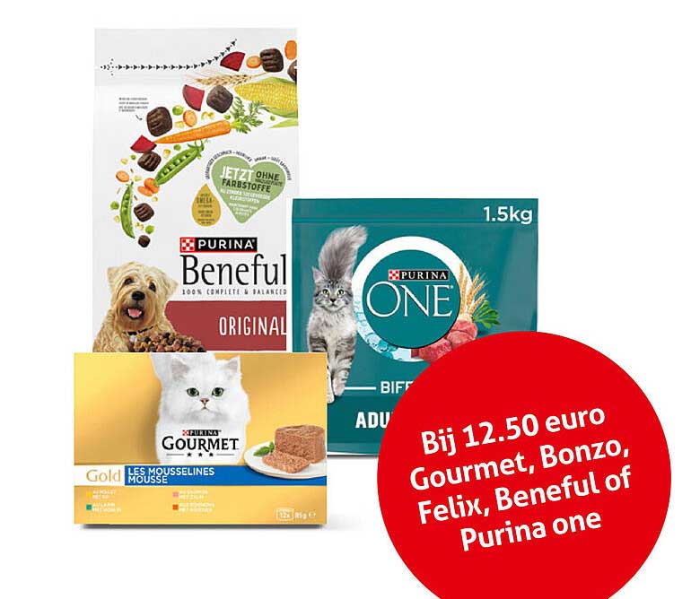 Bij 12.50 euro Gourmet, Bonzo, Felix, Beneful of Purina one