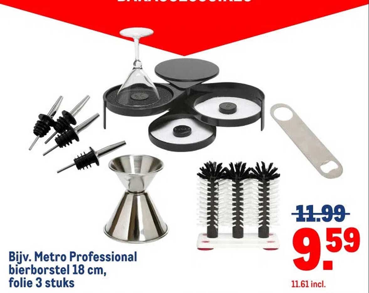 Bijv. Metro Professional bierborstel 18 cm, folie 3 stuks