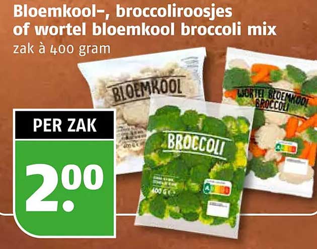 Bloemkool-, broccoliroosjes of wortel bloemkool broccoli mix zak à 400 gram