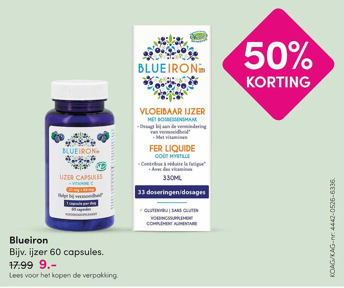 Blueiron Bijv. ijzer 60 capsules 50% Korting