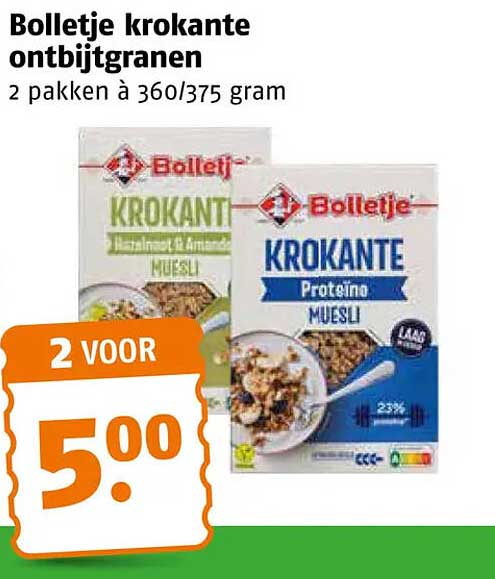 Bolletje krokante ontbijgranen 2 pakken à 360/375 gram 2 voor