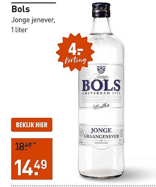 Bols Jonge jenever, 1 liter 4= korting