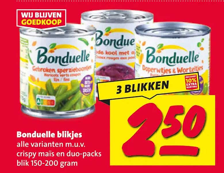 Bonduelle blikjes alle varianten m.u.v. crispy maïs en duo-packs blik 150-200 gram 3 blikken