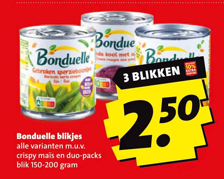 Bonduelle blikjes alle varianten m.u.v. crispy maïs en duo-packs blik 150-200 gram 3 blikken