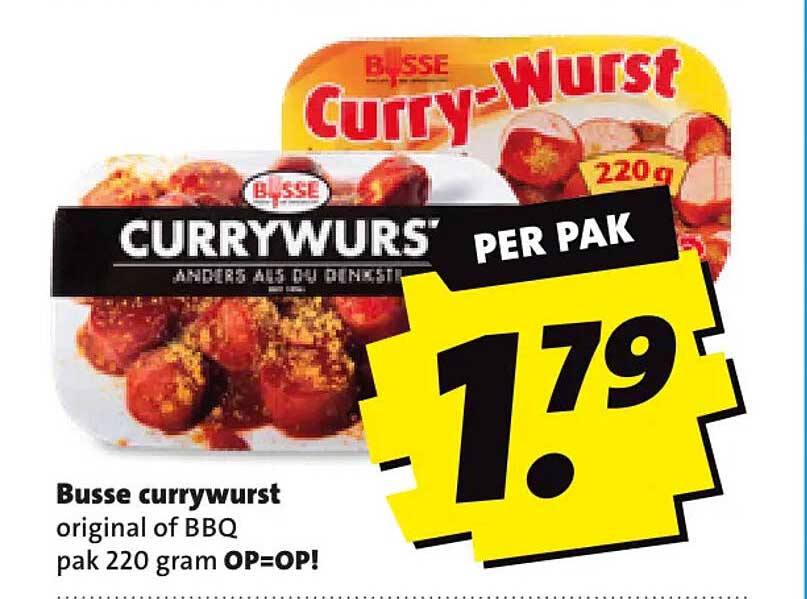 Busse currywurst original of BBQ pak 220 gram OP=OP!