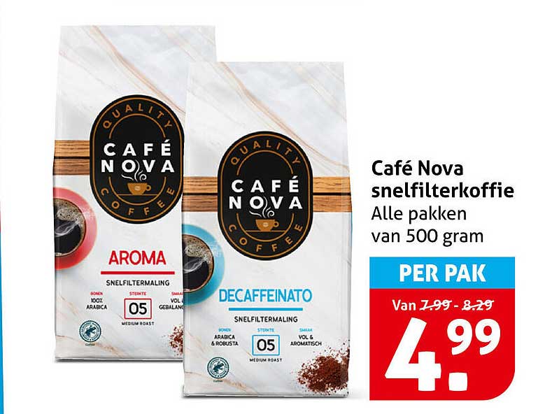 Café Nova snelfilterkoffie Alle pakken van 500 gram