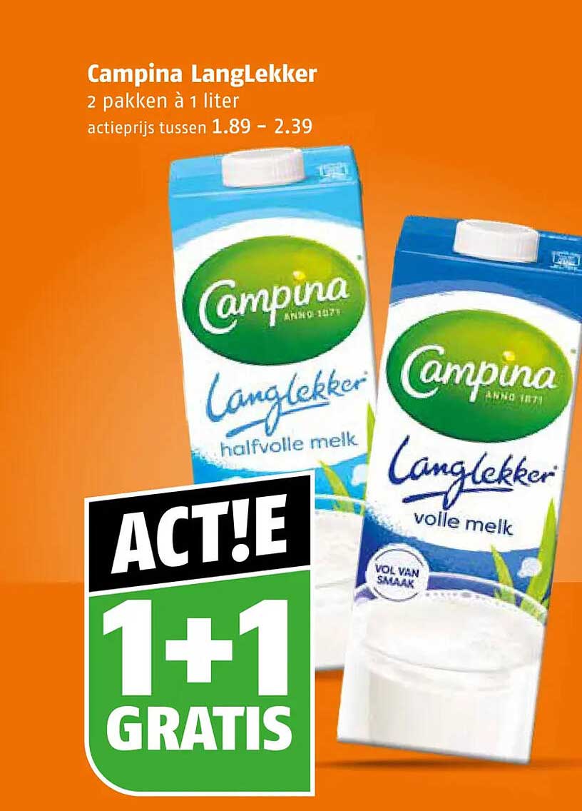 Campina LangLekker 2 pakken à 1 liter 1+1 GRATIS