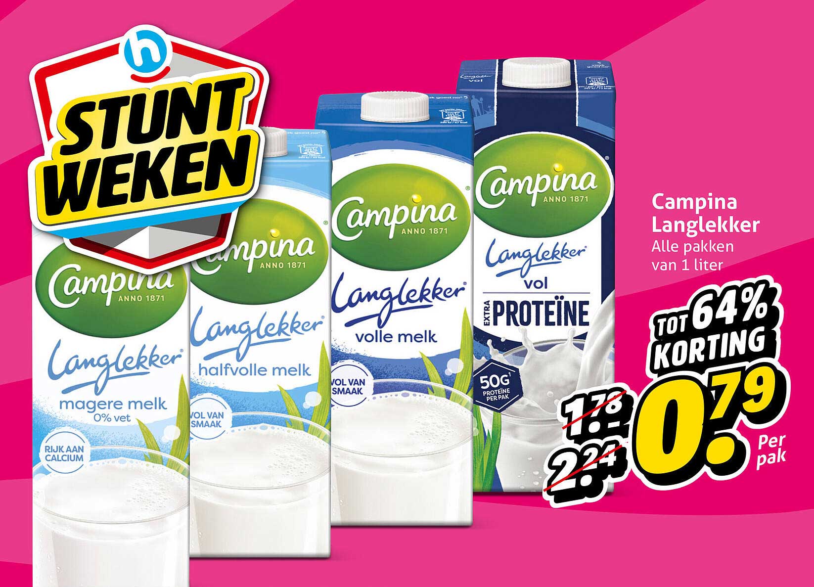 Campina Langlekker Alle pakken van 1 liter TOT 64% KORTING