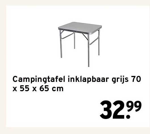 Campingtafel inklapbaar grijs 70 x 55 x 65 cm
