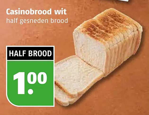 Casinobrood wit half gesneden brood HALF BROOD