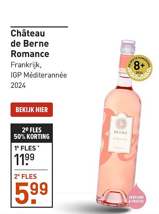 Château de Berne Romance Frankrijk, IGP Méditerranée 2024 2e fles 50% korting