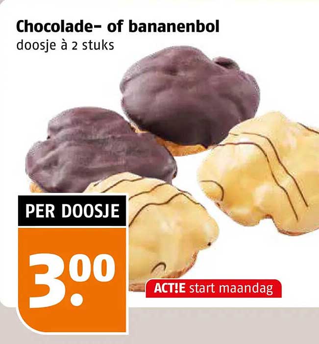 Chocolade- of bananenbol doosje à 2 stuks