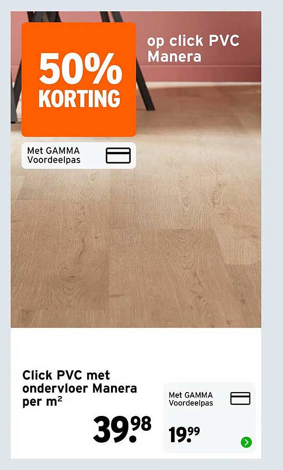 Click PVC met ondervloer Manera per m² 50% korting met GAMMA Voordeelpas