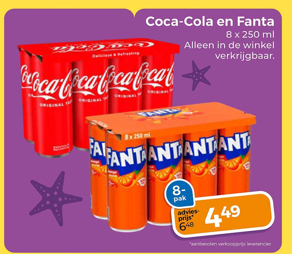 Coca-Cola en Fanta 8 x 250 ml