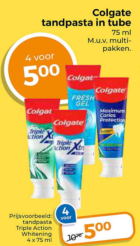 Colgate tandpasta in tube 75 ml M.u.v. multi-pakken. 4 voor 5,00