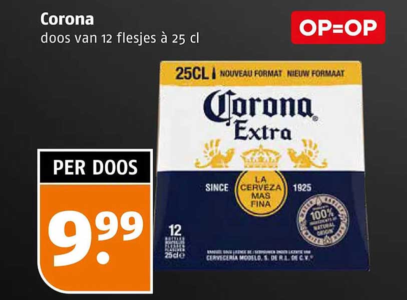 Corona doos van 12 flesjes à 25 cl OP=OP