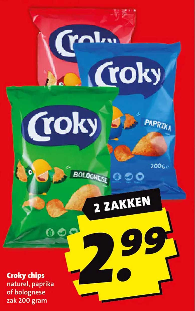 Croky chips naturel, paprika of bolognese zak 200 gram 2 ZAKKEN