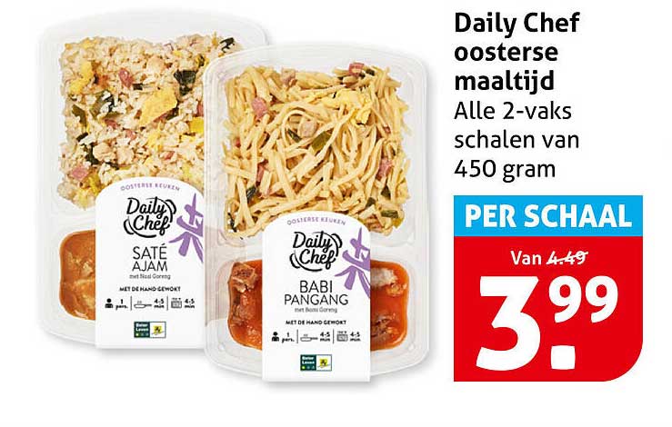 Daily Chef oosterse maaltijd Alle 2-vaks schalen van 450 gram PER SCHAAL