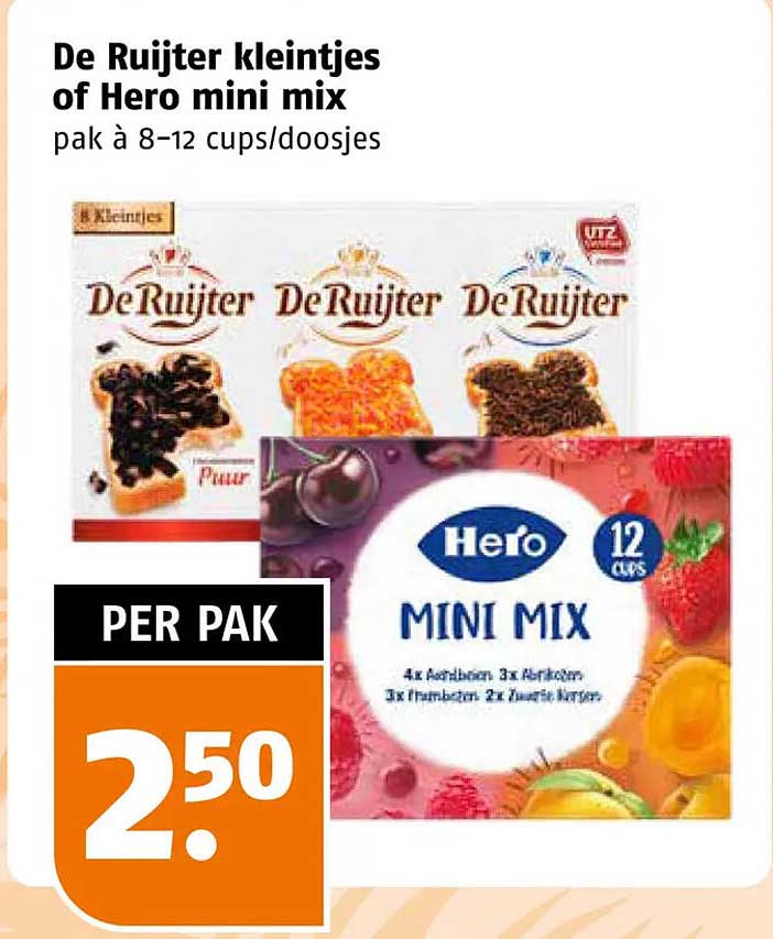 De Ruiter kleintjes of Hero mini mix pak à 8-12 cups/doosjes