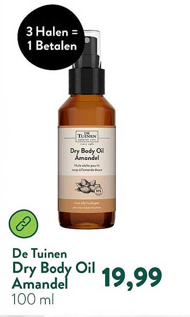 De Tuinen Dry Body Oil Amandel 100 ml 3 Halen = 1 Betalen