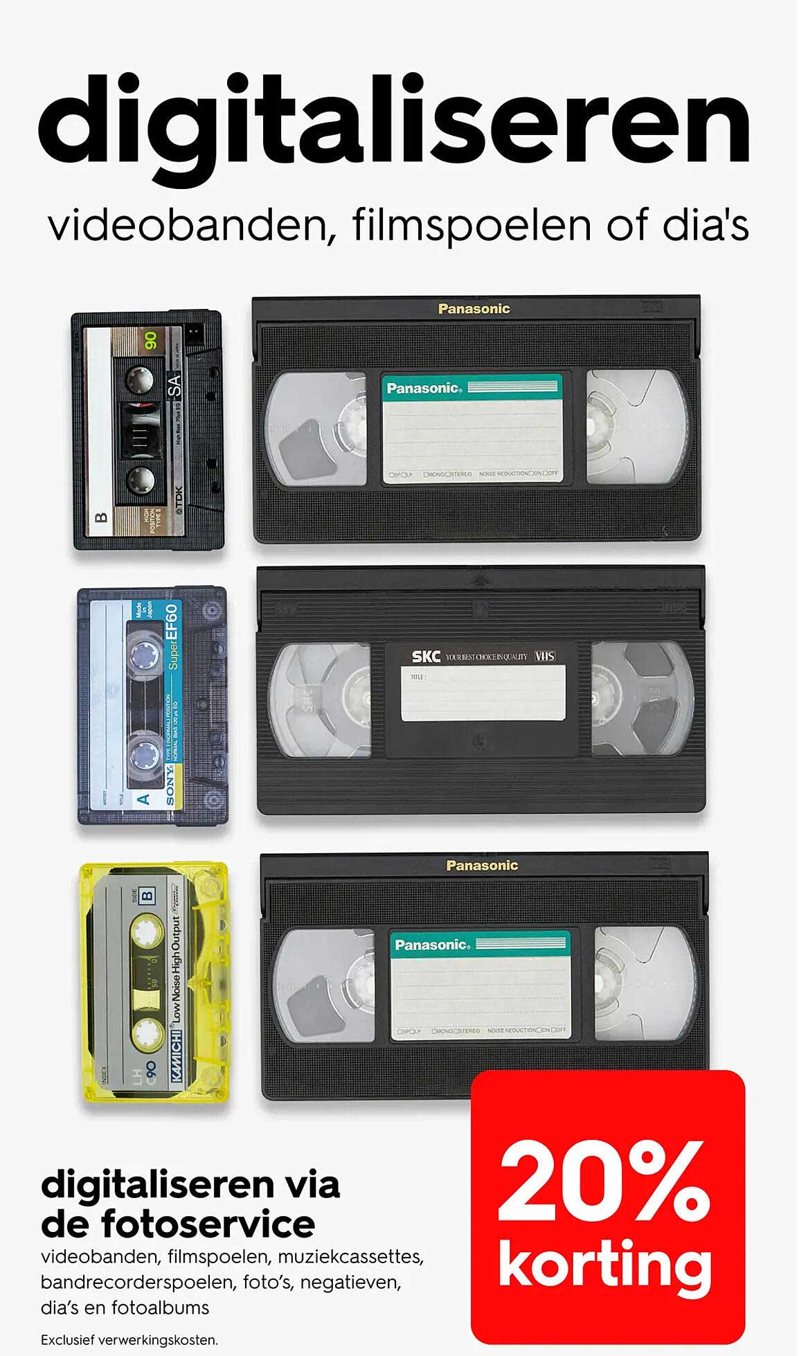 digitaliseren videobanden, filmspoelen of dia's 20% korting