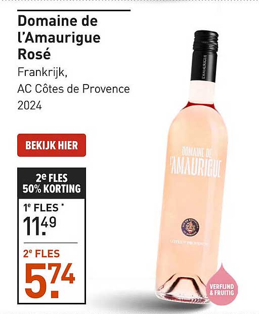 Domaine de l'Amaurigue Rosé Frankrijk, AC Côtes de Provence 2024 2e FLES 50% KORTING
