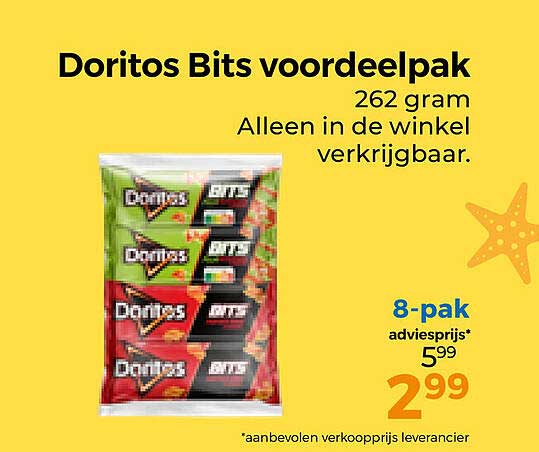 Doritos Bits voordeelpak 262 gram Alleen in de winkel verkrijgbaar. 8-pak