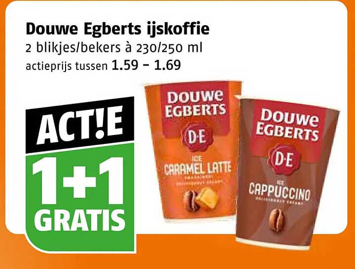 Douwe Egberts ijskoffie 2 blikjes/bekers à 230/250 ml 1+1 GRATIS