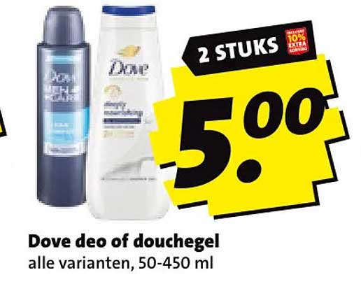 Dove deo of douchegel alle varianten, 50-450 ml 2 STUKS