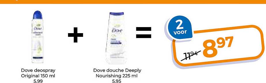 Dove deospray Original 150 ml + Dove douche Deeply Nourishing 225 ml 2 voor