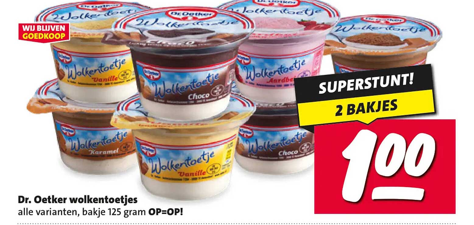 Dr. Oetker wolkentoetjes alle varianten, bakje 125 gram OP=OP! 2 BAKJES