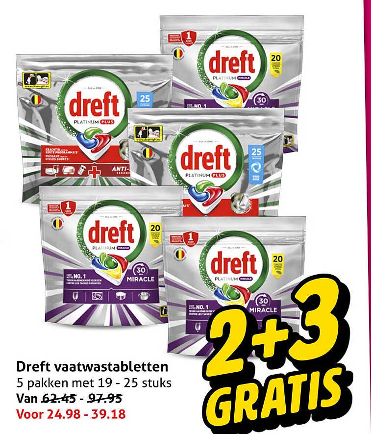 Dreft vaatwastabletten 2+3 GRATIS