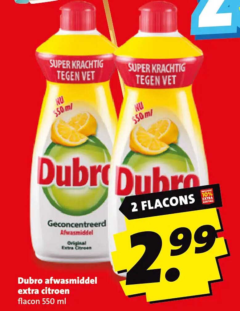 Dubro afwasmiddel extra citroen flacon 550 ml 2 flacons