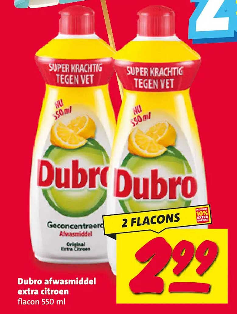 Dubro afwasmiddel extra citroen flacon 550 ml 2 flacons