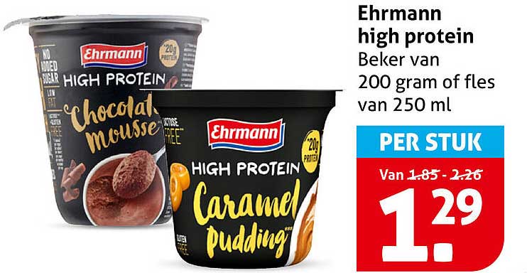 Ehrmann high protein Beker van 200 gram of fles van 250 ml