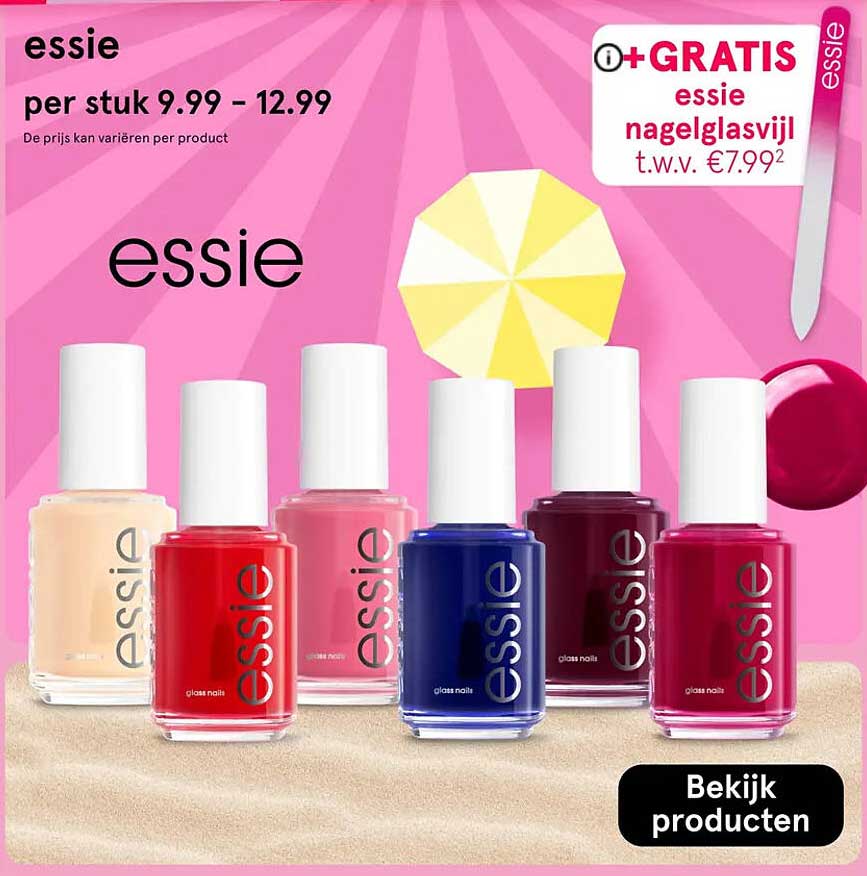 essie +GRATIS essie nagelglasvijl t.w.v. €7.99²
