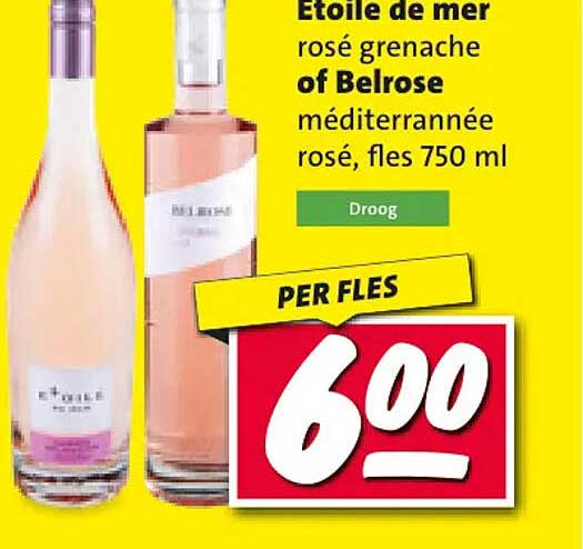Etoile de mer rosé grenache of Belrose méditerranée rosé, fles 750 ml