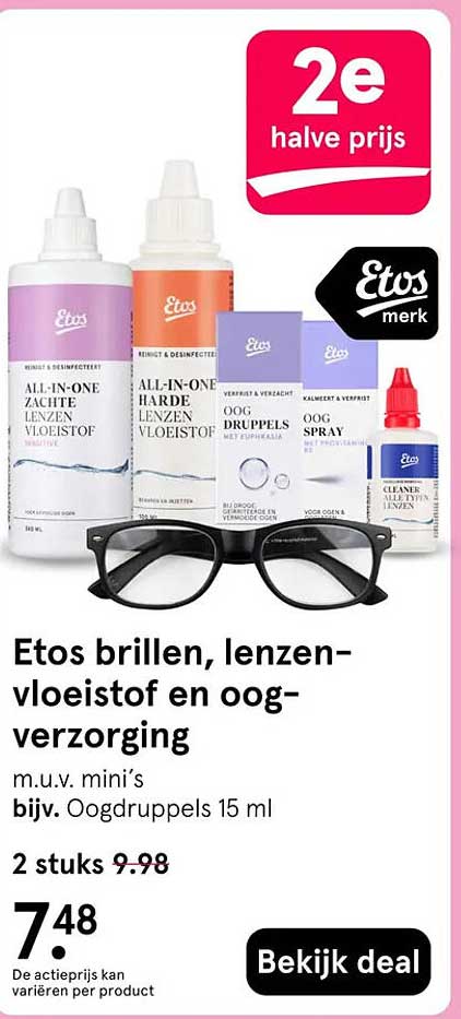 Etos brillen, lenzen-vloeistof en oog-verzorging 2e halve prijs