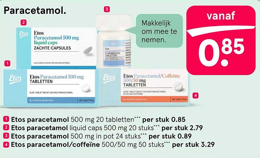 Etos paracetamol 500 mg 20 tabletten