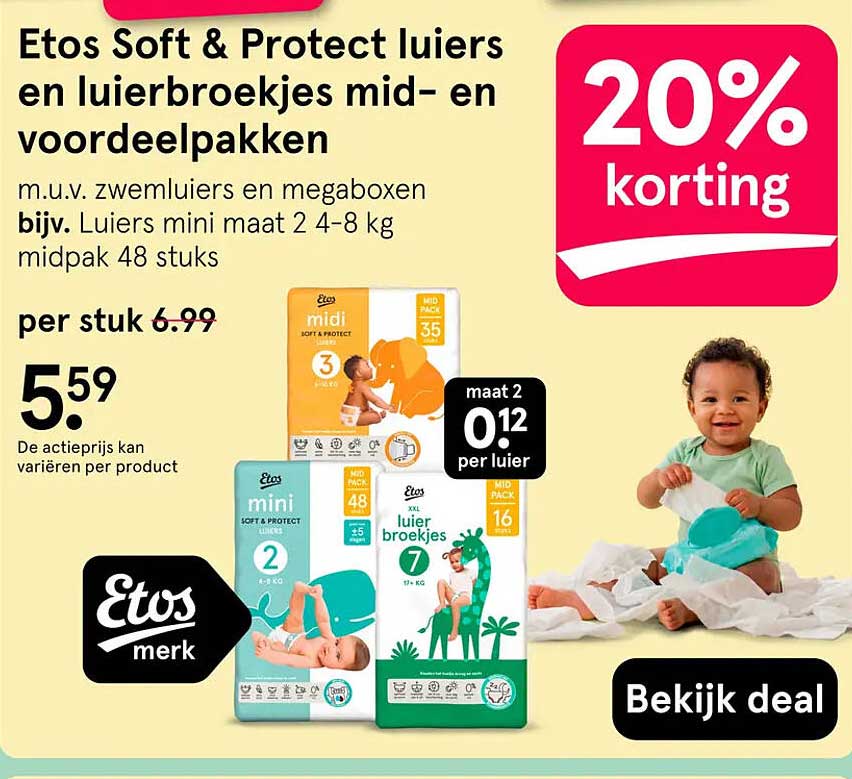 Etos Soft & Protect luiers en luierbroekjes mid- en voordeelpakken 20% korting