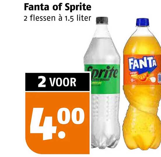 Fanta of Sprite 2 flessen à 1.5 liter 2 voor