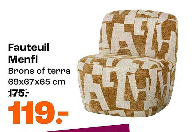 Fauteuil Menfi Brons of terra 69x67x65 cm