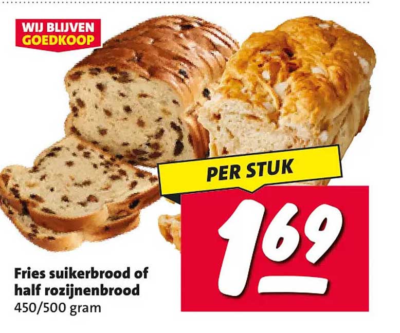 Fries suikerbrood of half rozijnenbrood 450/500 gram PER STUK
